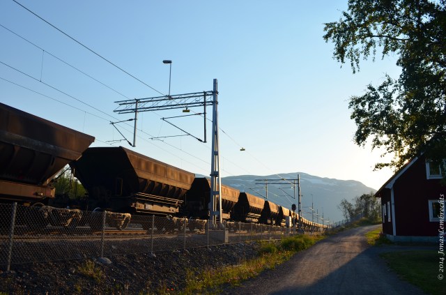 Mining train next to road, Abisko