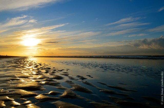 Sunset above North sea at Belgian coast