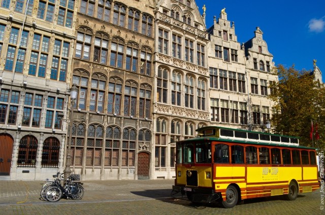 Cute yellow tourist bus, Antwerp